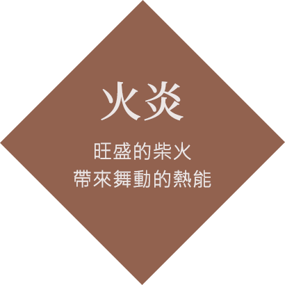 火炎：旺盛的柴火帶來舞動的熱能。